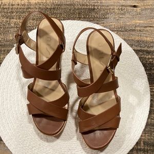 Unisa womens platform sandals tan with cork heels size 9
